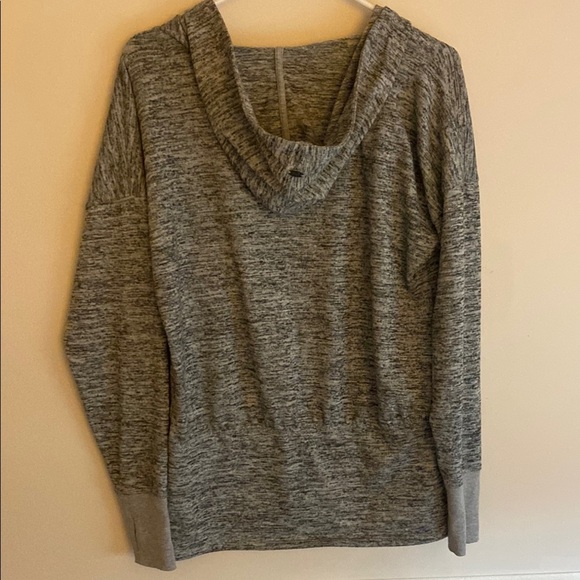 Athleta Heathered Gray Pullover Hoodie w/Twist Neck, Front Pocket & Thumb Holes - Picture 3 of 9
